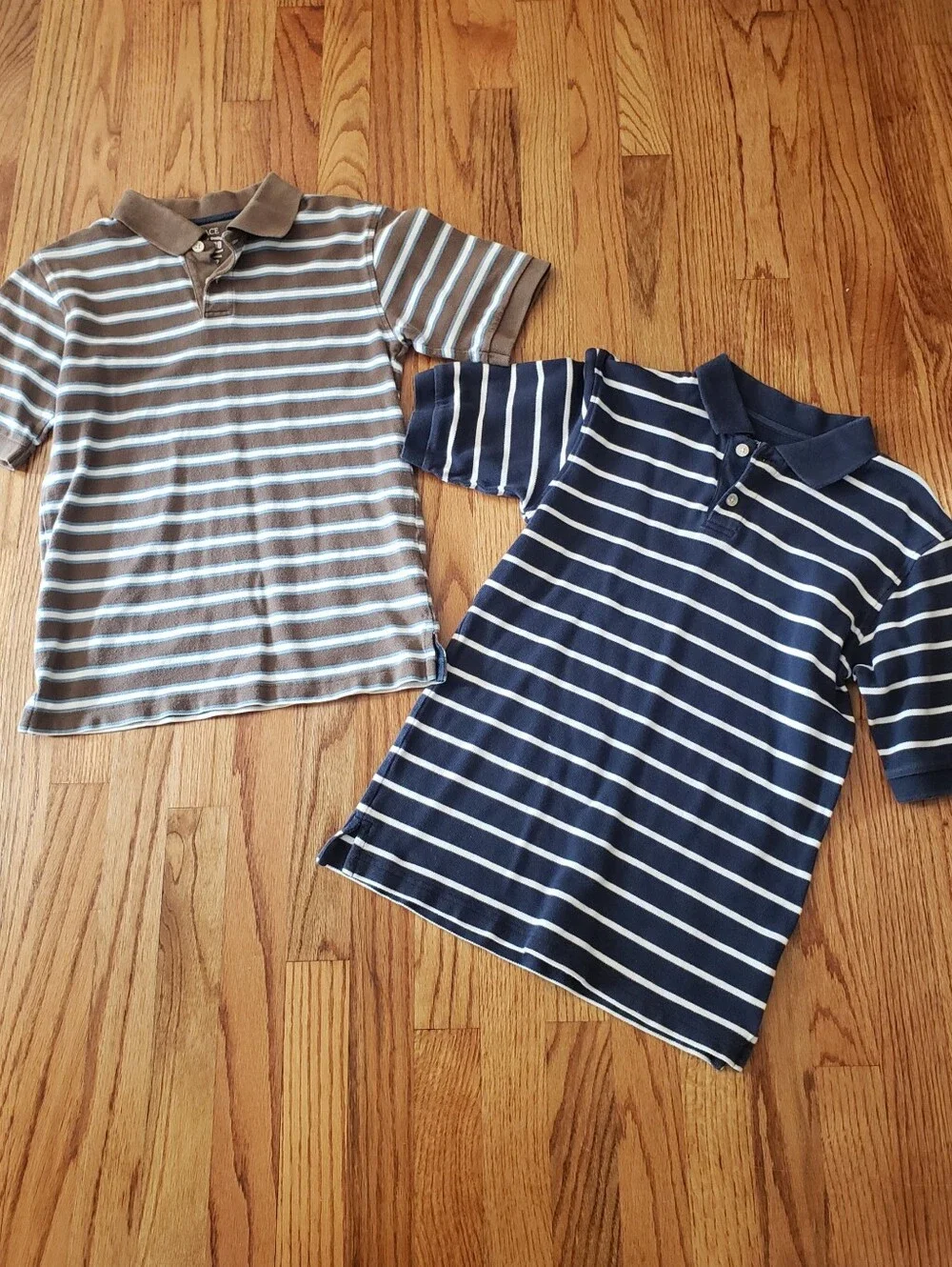 The Children's Place Striped Polo Duo-Navy, Brown, White & Lt. Blue - L(10/12)
